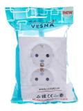  - Розетка 2-м СП VESNA с заземл. со шторками ПБТ бел. LEZARD 742-0200-178B